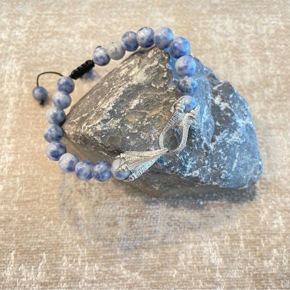 Goth Punk Biker Style Blue Stone Beaded Bracelet Men's Dragon Claw Jewelry - Picture 2 of 5